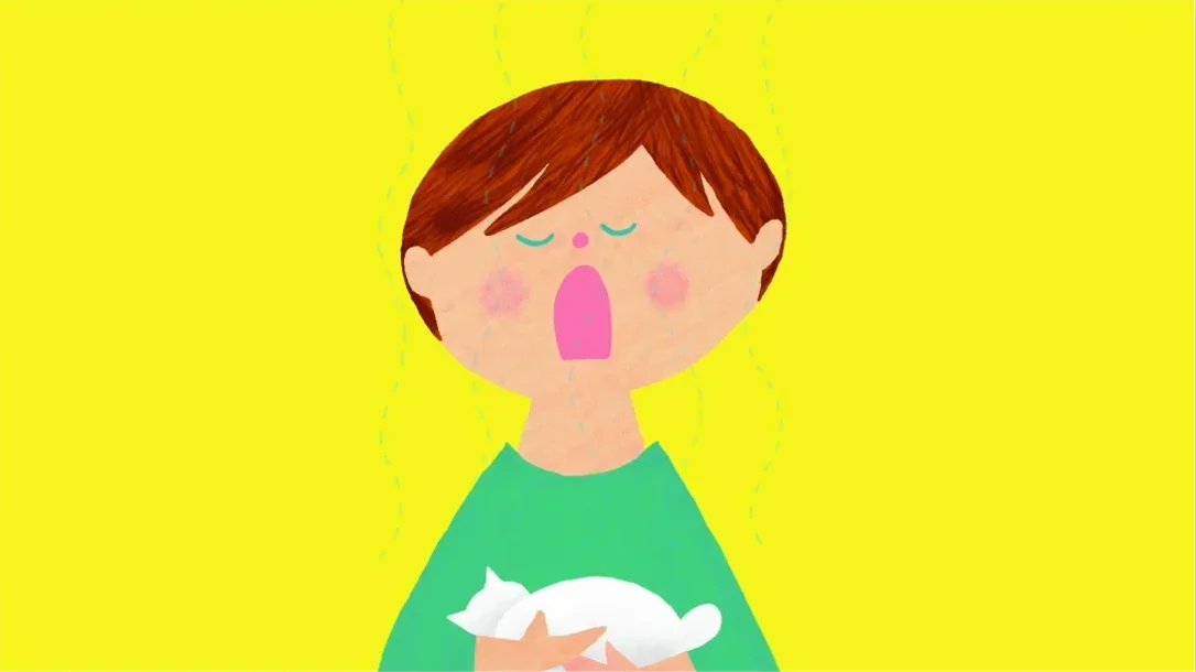 「からだと水分」動画プレビュー居眠りしている男の子イラスト